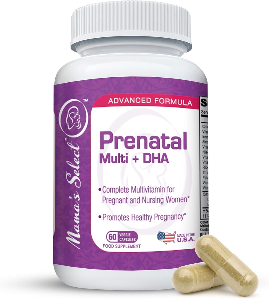 Mama alege vitamine prenatale pentru femeile cu fier, vitamina D, DHA și mai mult pentru femeile gravide, Folate de metil sigure pentru MTHFR - blând pe stomac, 60 Capsule vegetale