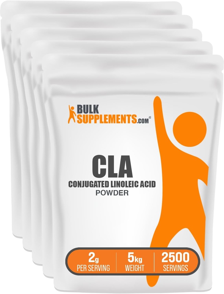 BulkSupplements.com Pulbere de acid linoleic conjugat - Supliment CLA, Supliment nutritional - Gluten gratuit, 2g Per Serving, 1kg (2,2 lbs) (Pachet de 5)