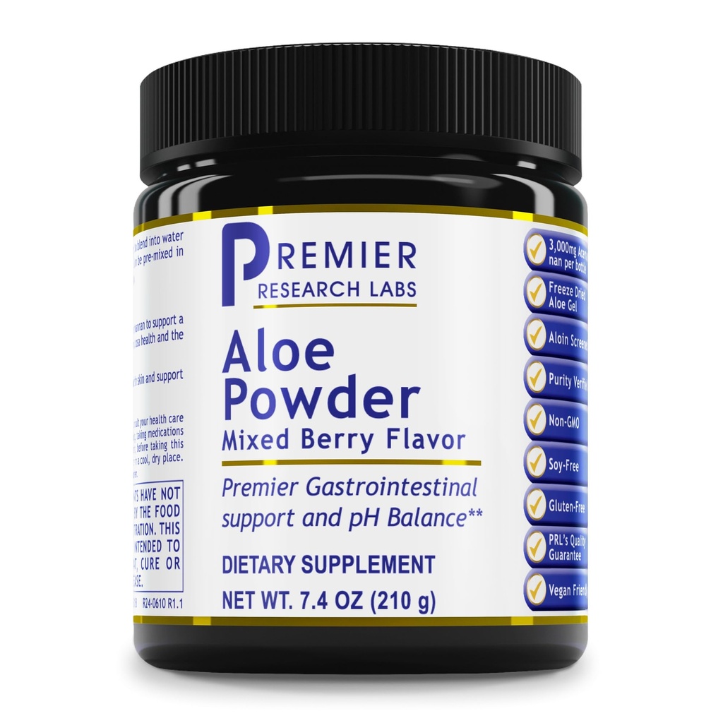 Premier Research Labs Aloe Powder - Aloe Vera Powder, Aloe Vera Drink Mix for Skin and Digestion, Powder Aloe Barbadensis Leaf Extract cu Acemannan, Freeze Uscat - Mixed Berry, 7.4 Oz (30 Servings)