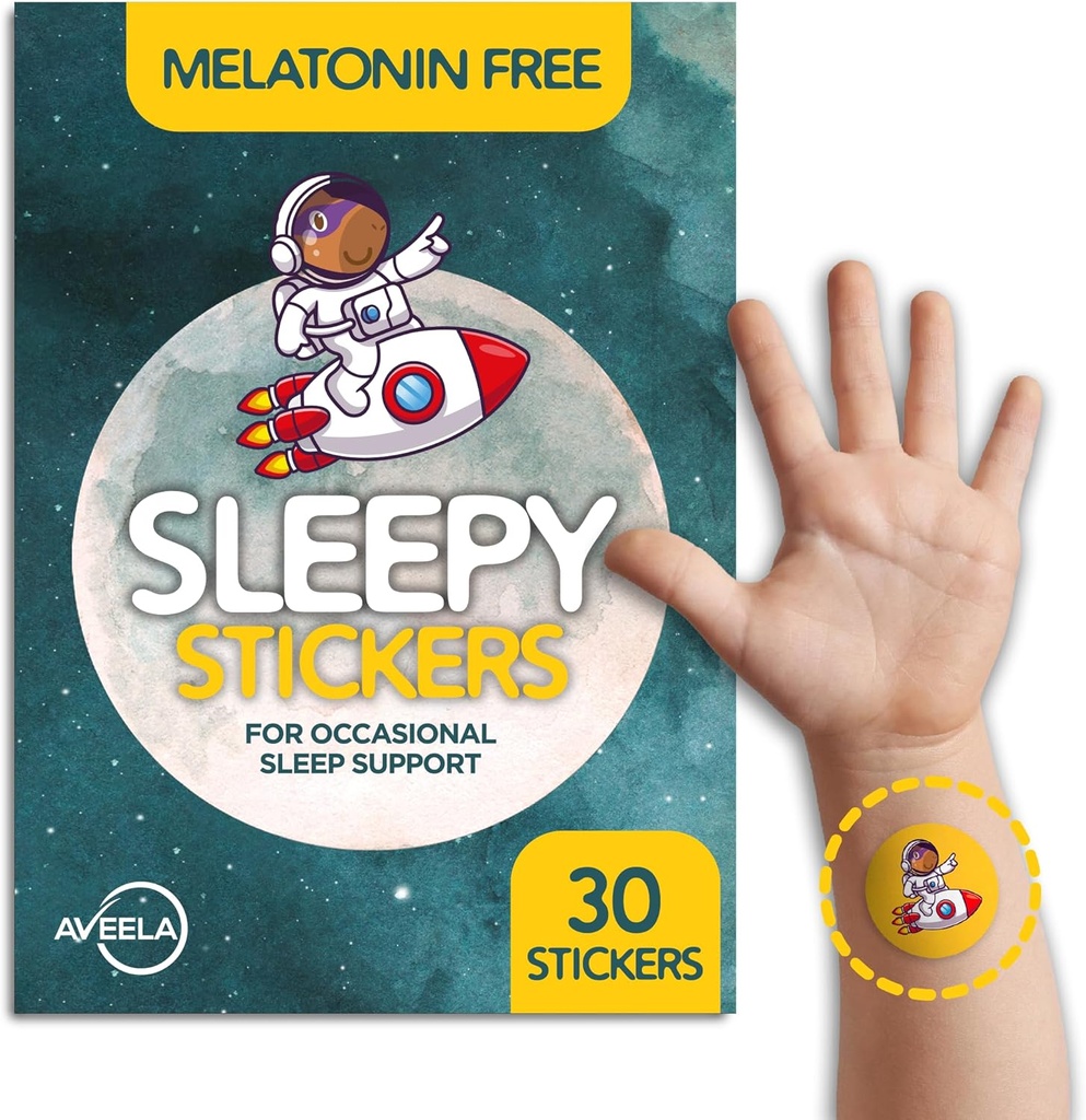 AVEELA Sleepy Stickers Melatonin gratuit pentru copii și adulți (30 Pachet) Petice de dormit pentru copii, naturale & Sugar gratuit. Patch calm pentru a dormi mai bine