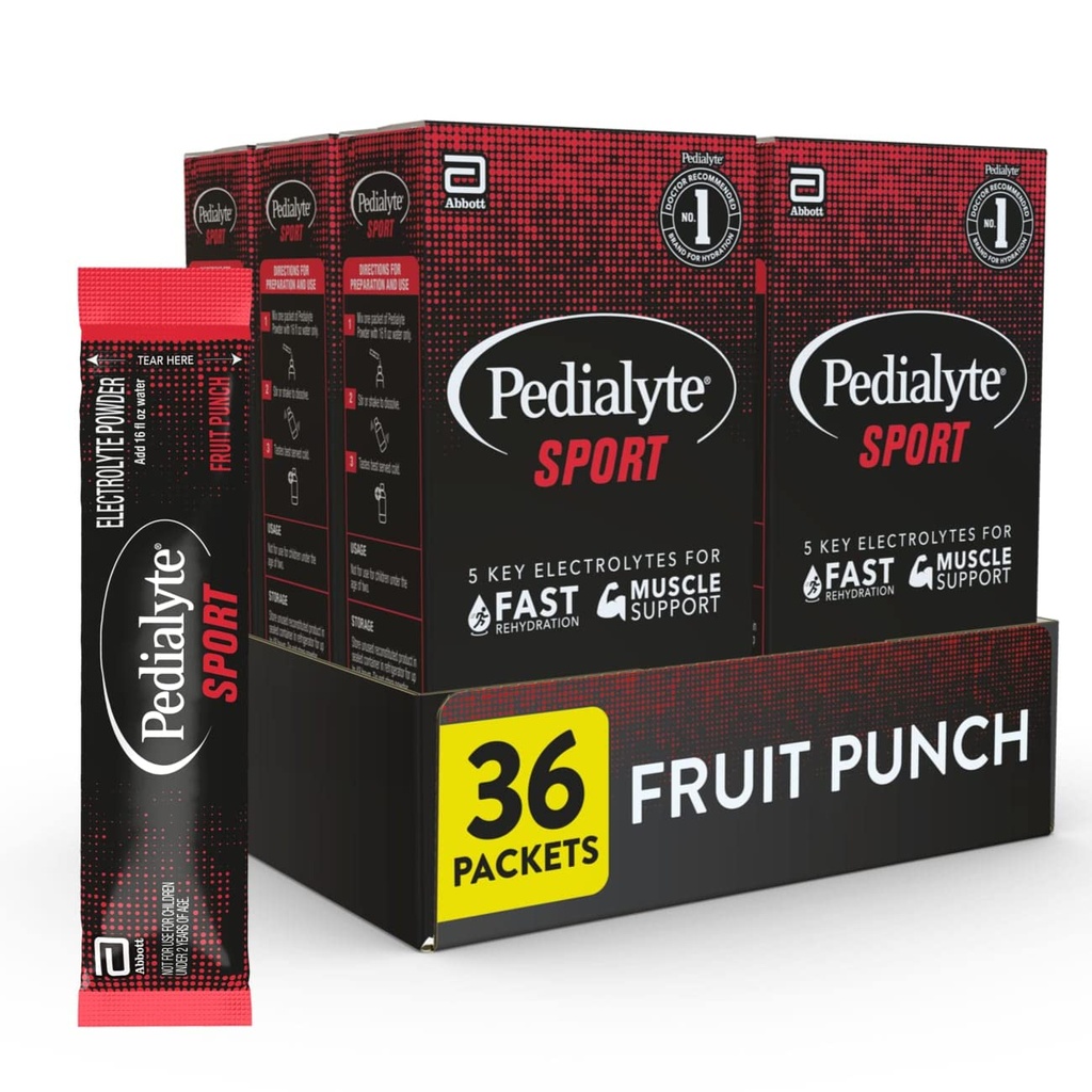 Pedialyte Sport Electrolyte Powder, Hidratare rapida cu 5 Electroliti cheie pentru suport muscular Înainte, În timpul, & După exercițiu, Punch de fructe, 0.49 Oz Sachete 6 Conte (Pachet de 6)
