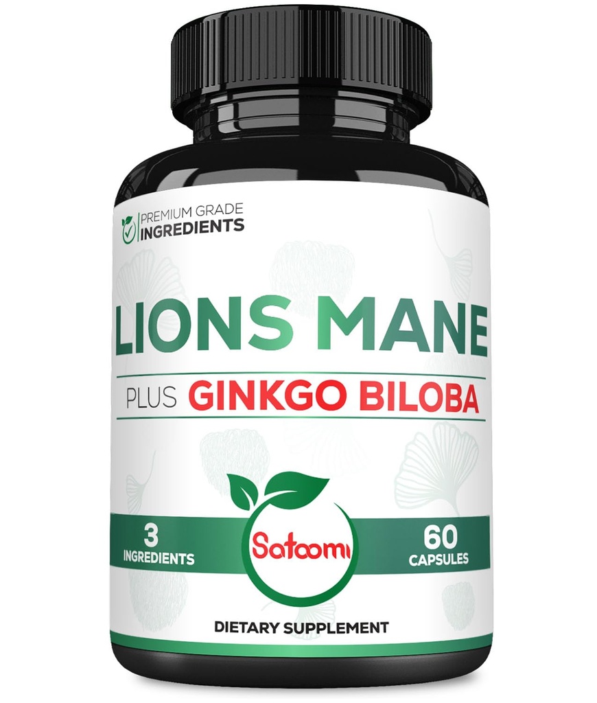Lions Mane cu Ginkgo Biloba Supliment - 60 Capsule - Extra Putere pentru mintea odihnitoare, Brain Health, Immune System & Focus - Gluten-Free, non-GMO