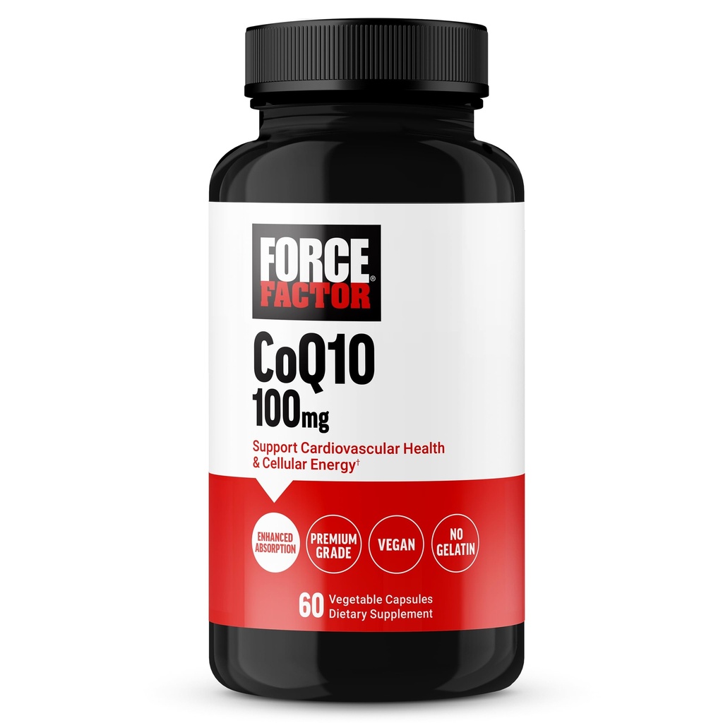 Force Factor CoQ10 100mg, Coenzime Q10 supliment de sănătate cardiacă cu absorbție îmbunătățită, grad premium Coq 10, Vegan, Dairy Free, Gluten Free, și non-GMO, 60 capsule vegetale