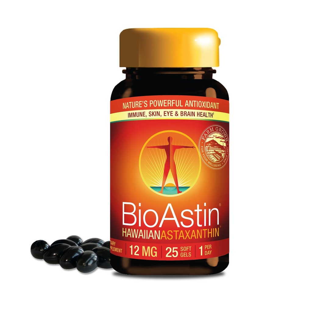 Nutrex Hawaii BioAstin Hawaiian Astaxanthin - 12mg, 25 Softgels - Farm-Direct Premium Antioxidant Supliment pentru a sprijini ochi, piele, comun și sistemul imunitar Sănătate - non-GMO & Gluten-Free