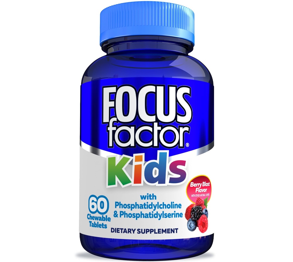 Factorul de focalizare pentru copii Vitamine masticabile zilnice complete: Multivitamine & Neuro Nutrient (Brain Function) w/Vitamina B12, C, D3-60 Count