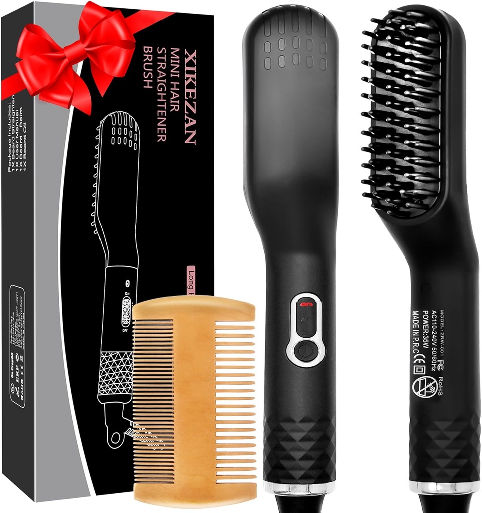 Perie barbă pentru bărbați,Premiu Încălzit Barbă Brush w / Anti-Scald Feature,Beard Straighting Comb,Părinți unici Ziua de naștere Valentine Cadouri pentru bărbați El tată Prietenul său Crăciun Stocare Stuffers