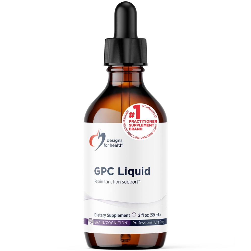 Design-uri pentru sănătate GPC Picături lichide - 600 mg Soy gratuit Alpha Glycerofosfocolină Supliment, non-GMO GPC Choline de la floarea-soarelui lecitină - Sprijină funcția creierului sănătos (30 Servings / 2oz)