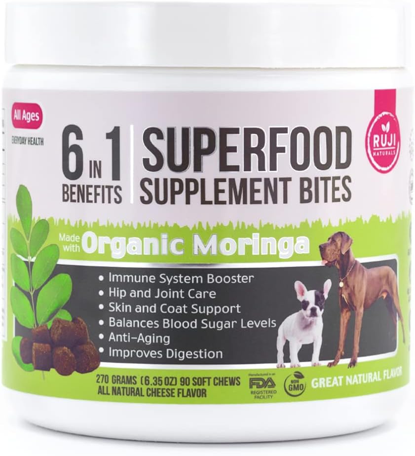 6 în 1 Superfood Dog Supliment cu organic Moringa 