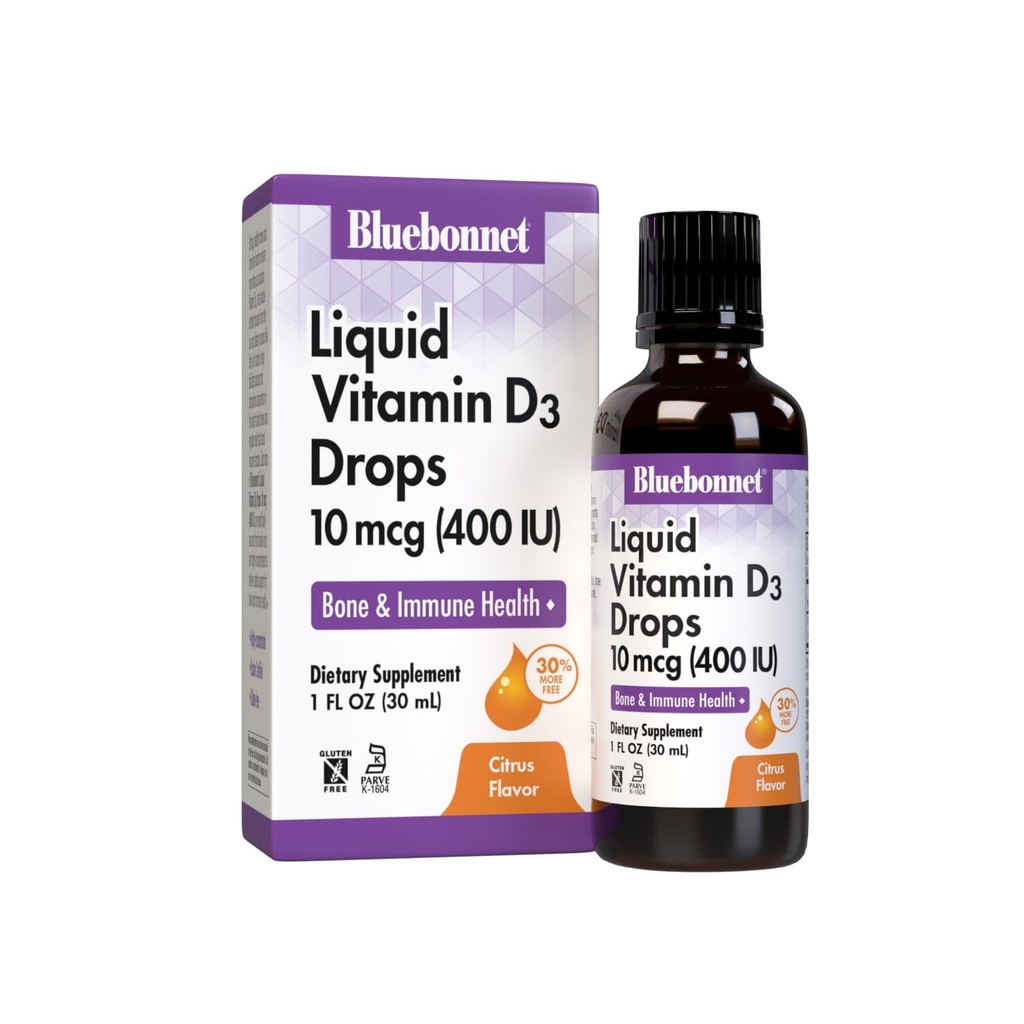 BlueBonnet lichid vitamina D3 picături 400 UI, Citrus, 1 Fl Oz