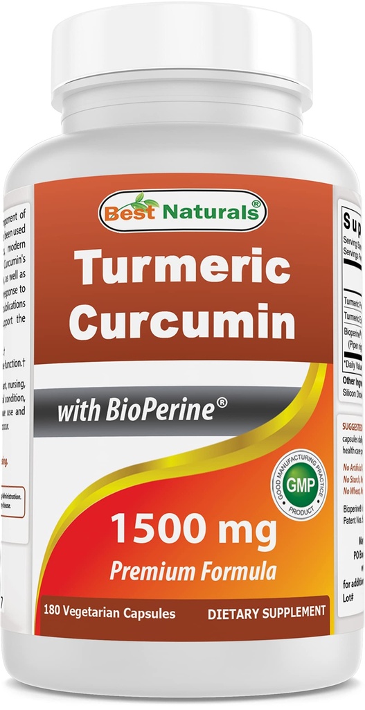 Cele mai bune Naturale Curcumin Turmeric 1500mg/Serving cu Bioperine - 180 Capsule vegetale