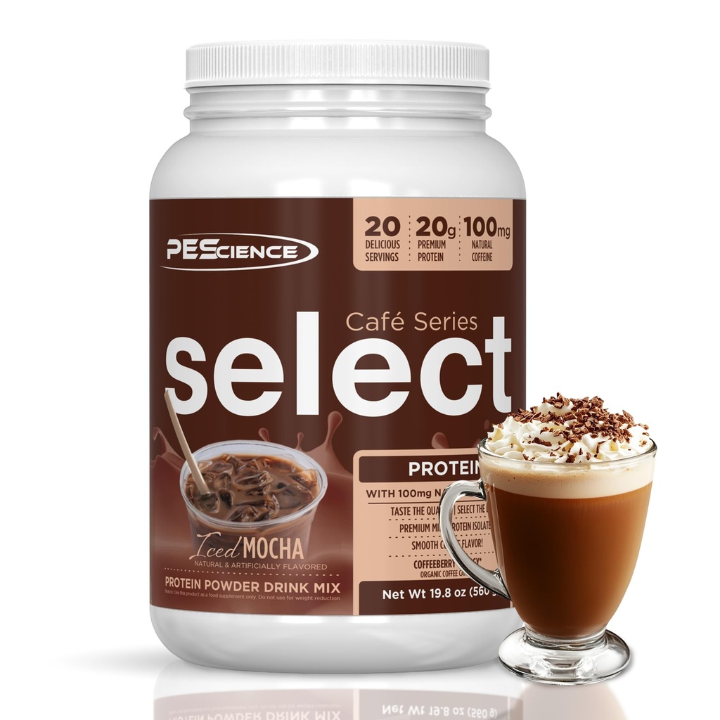 Pescience Select Cafe Proteine Cafea Aroma, Iced Mocha, 100 mg Cafeina, 20g Iced Proteine Cafea Pudră sau Creamer, 20 Serviri