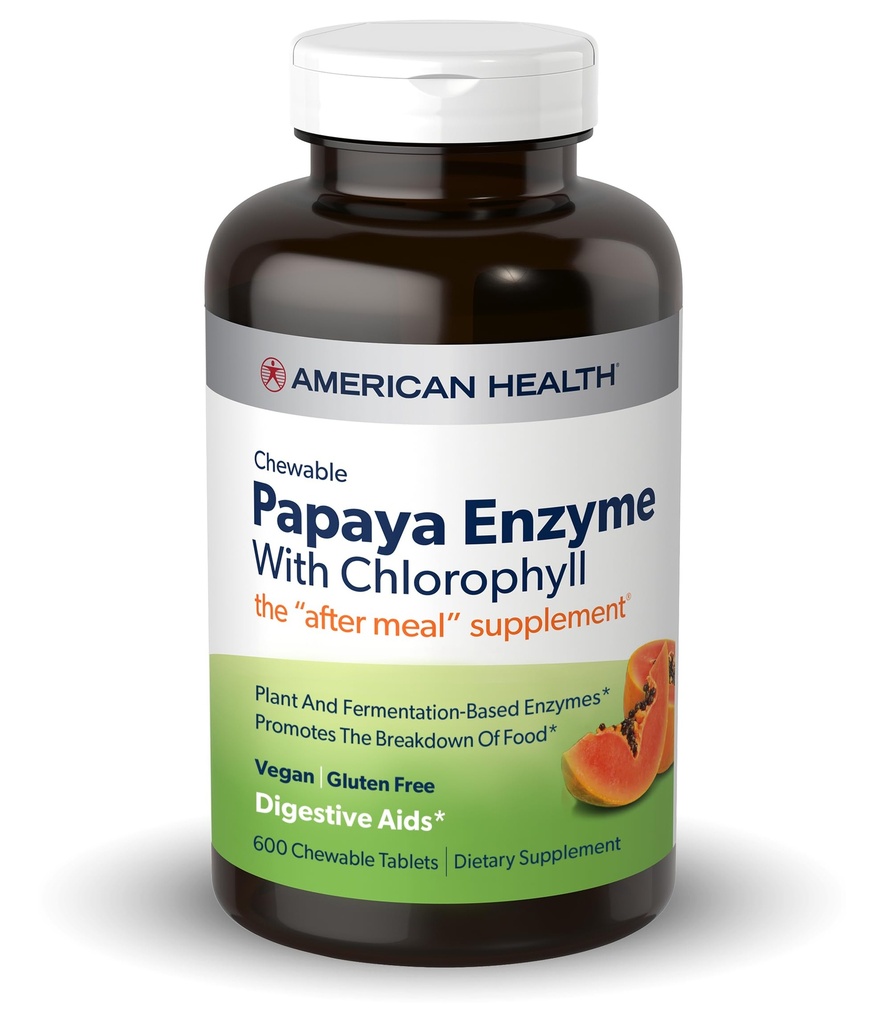 American Health Chewable Papaya Enzyme cu Clorofila 600 Chwbls