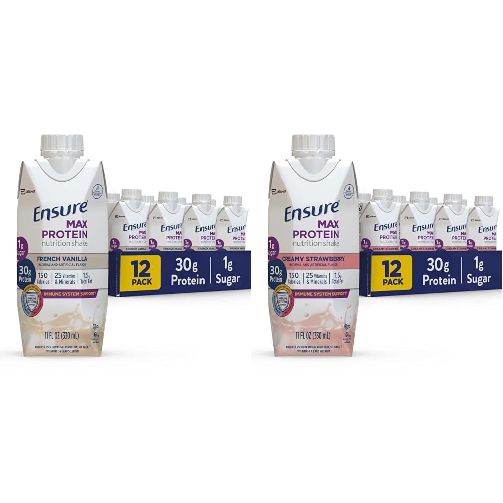 Asiguraţi-vă că nutriţie de proteine Max Shake cu 30g de proteine şi proteine cu 30g de proteine, 1g de zahăr, Shake de proteine ridicate, căpşuni cremoase, 11 fl oz, (Pachet de 12)