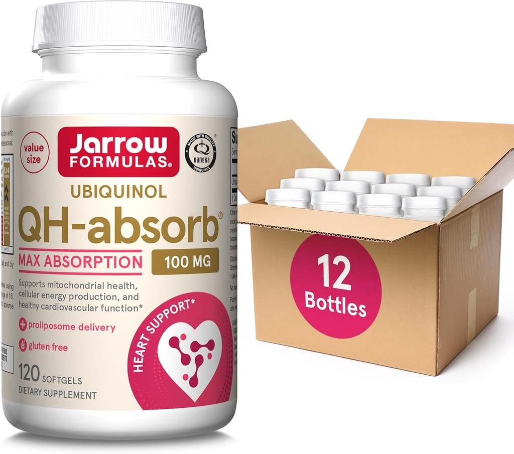 Jarrow Formulas QH-Absorb, 100 mg, Ubichinol Supliment alimentar pentru funcţie cardiovasculară sănătoasă, 120 Softgels, 120 de zile de aprovizionare,12 ambalaje