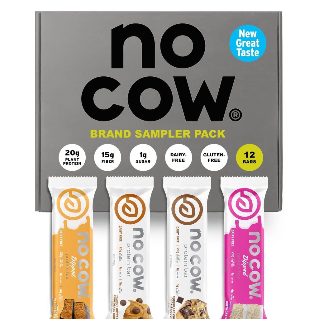 No Cow Vegan Proteine Bars, Upgraded Brand Sampler Pack 