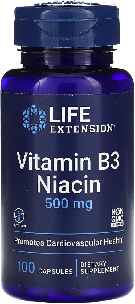 Extensie de viaţă Vitamina B3 Niacin, 500 Milligram, 100 capsule