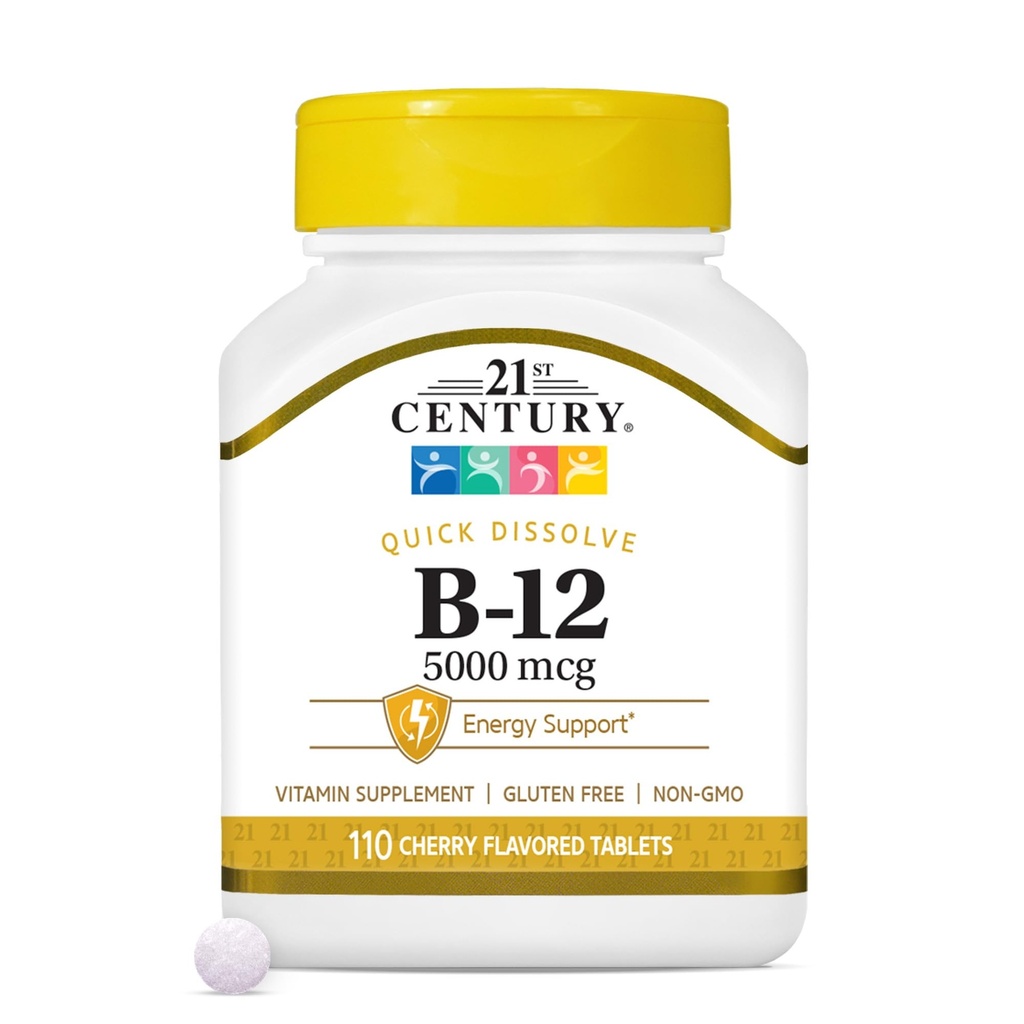 21st Century B-12 5000 mcg, 110 comprimate sublinguale cu aromă de cireşe, 110 conte