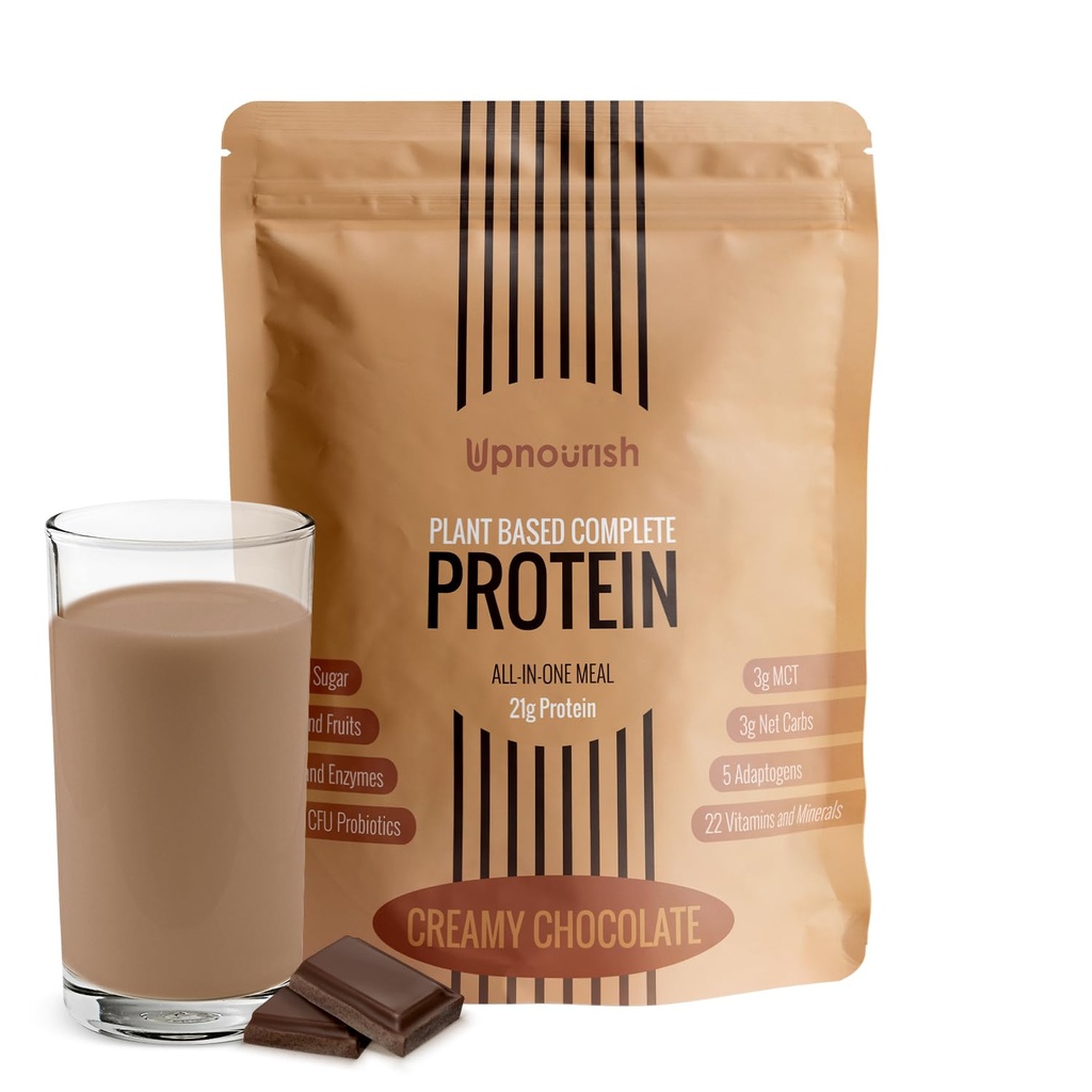UpNourish Chocolate Vegan Proteine Powder 54 Superfoods Pulbere 1,5 miliarde CFU Probiotice 21g Proteină pe bază de plante, fără zahăr Nu lactate fără OMG Dairy,Meal de înlocuire Shake Keto-Friendly Low Carb Diet,15 Serviri