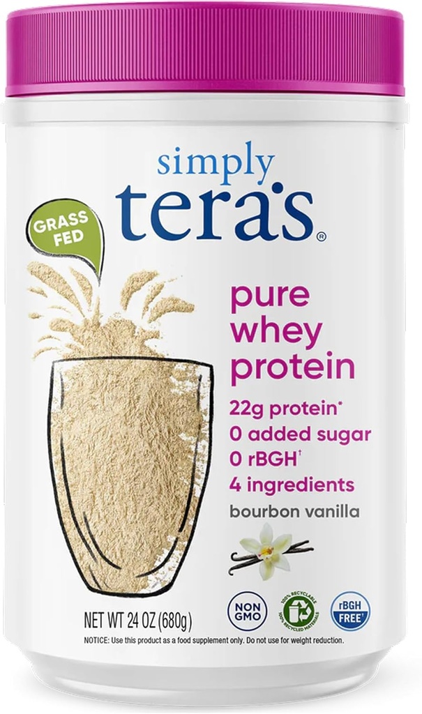 Pur și simplu praf de proteine Whey Pure Tera - Iarbă Fed Vanilla Whey Pulbere de proteine, Curate, Made Without Artificial Sweeteners, Non-GMO, Kosher, rBGH-Free, Soy-Free - 24 Oz