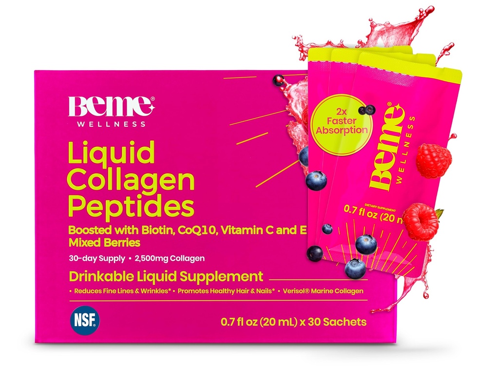 BeMe Colagen lichid pentru femei - 2500 mg Verisol hidrolizat Colagen lichid marin - Suplimente Colagen testate clinic - Absorbție rapidă, biodisponibilitatea ridicată - Sprijină piele, păr și unghii