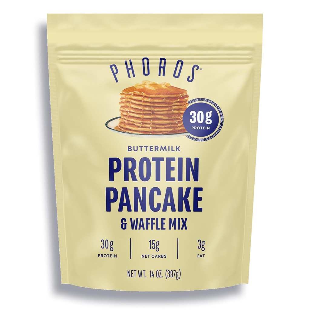 Clătite de proteine Mix & Proteine Vafe Mix de Phoros Nutritie, 30g de proteine, Carb scăzut, Proteină mare, Keto-Friendly, Proteina Whey, Ovăzuri întregi de cereale, Clătite Whole Wheat, Doar Adăugați apă (Lapte)