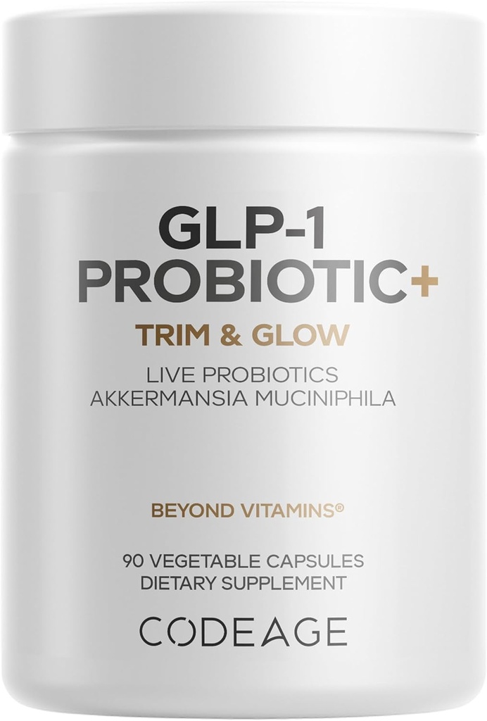 Codeage GLP-1 Probiotic+ - Probiotice live Akkermansia, Clostridium, Bifidobacteromy, Bifidobactery Inulin Probiotic, Prebiotics & Postbiotice Supliment - 500 Milioane AVU, 3- Month Supply - 90 capsule