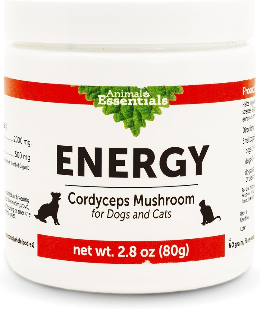 Animal Essentials Energie Cordyceps Supliment de ciuperci pentru câini și pisici - Suport Rezistenta si rezistenta, Functii respiratorii și renale sănătoase, Antioxidant, Extract de praf de ciuperci - 2.8 Oz (Pachet de 1)