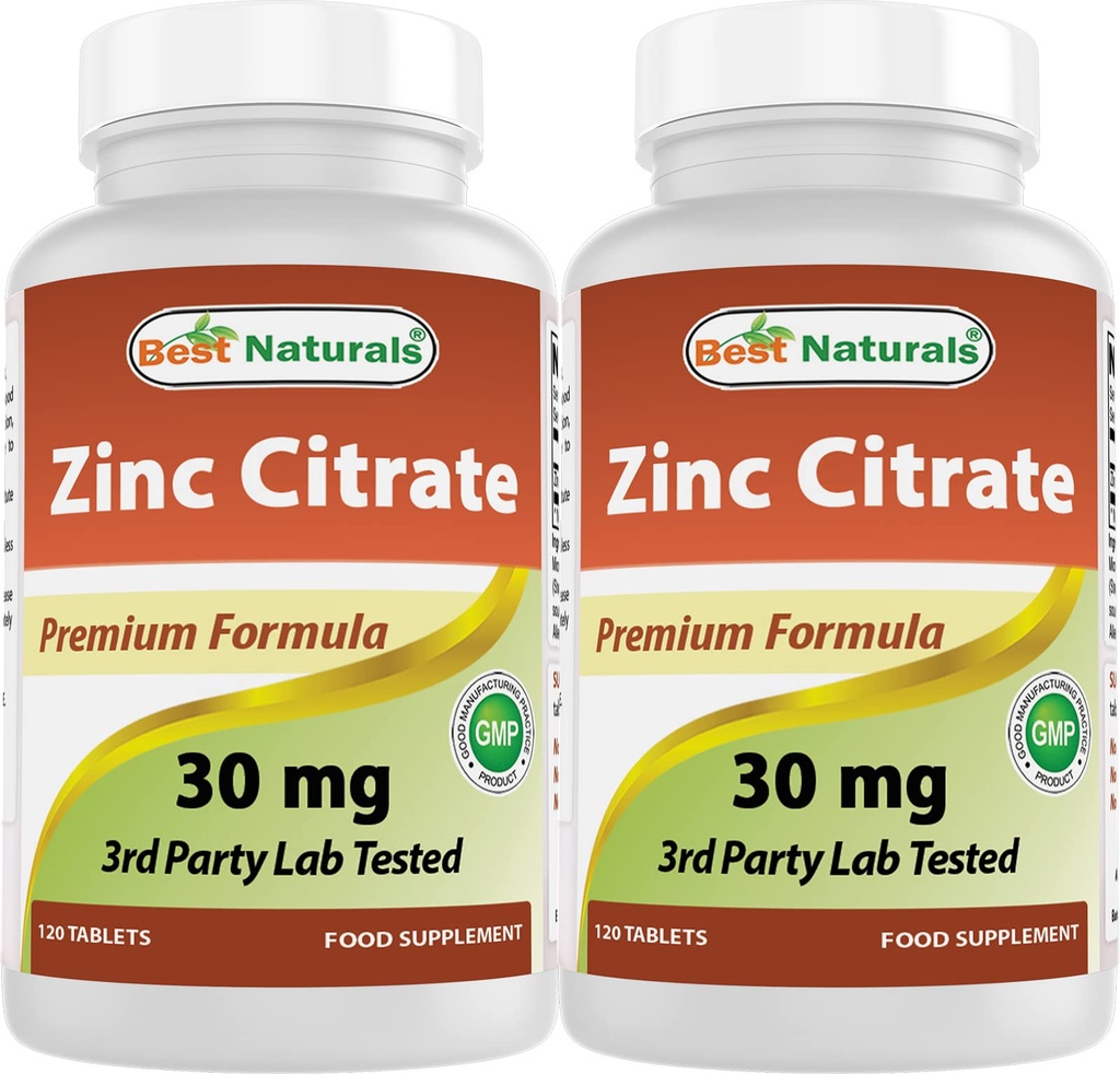 Cele mai bune naturale de zinc 30 mg Suplimente (ca Zinc Citrate) - zinc Vitamine pentru adulți Suport imun - 120 comprimate (120 Conte (Pachet de 2))