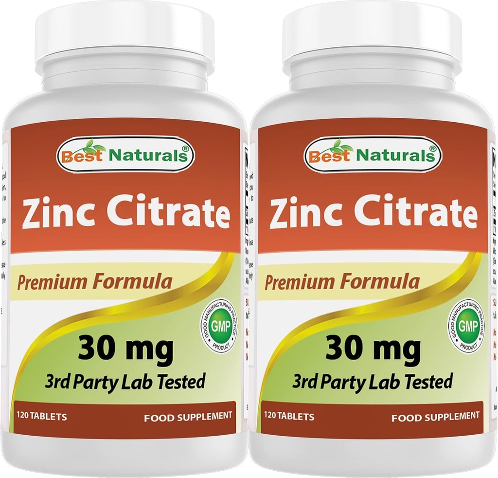 Cele mai bune naturale de zinc 30 mg Suplimente (ca Zinc Citrate) - zinc Vitamine pentru adulți Suport imun - 120 comprimate (120 Conte (Pachet de 2))