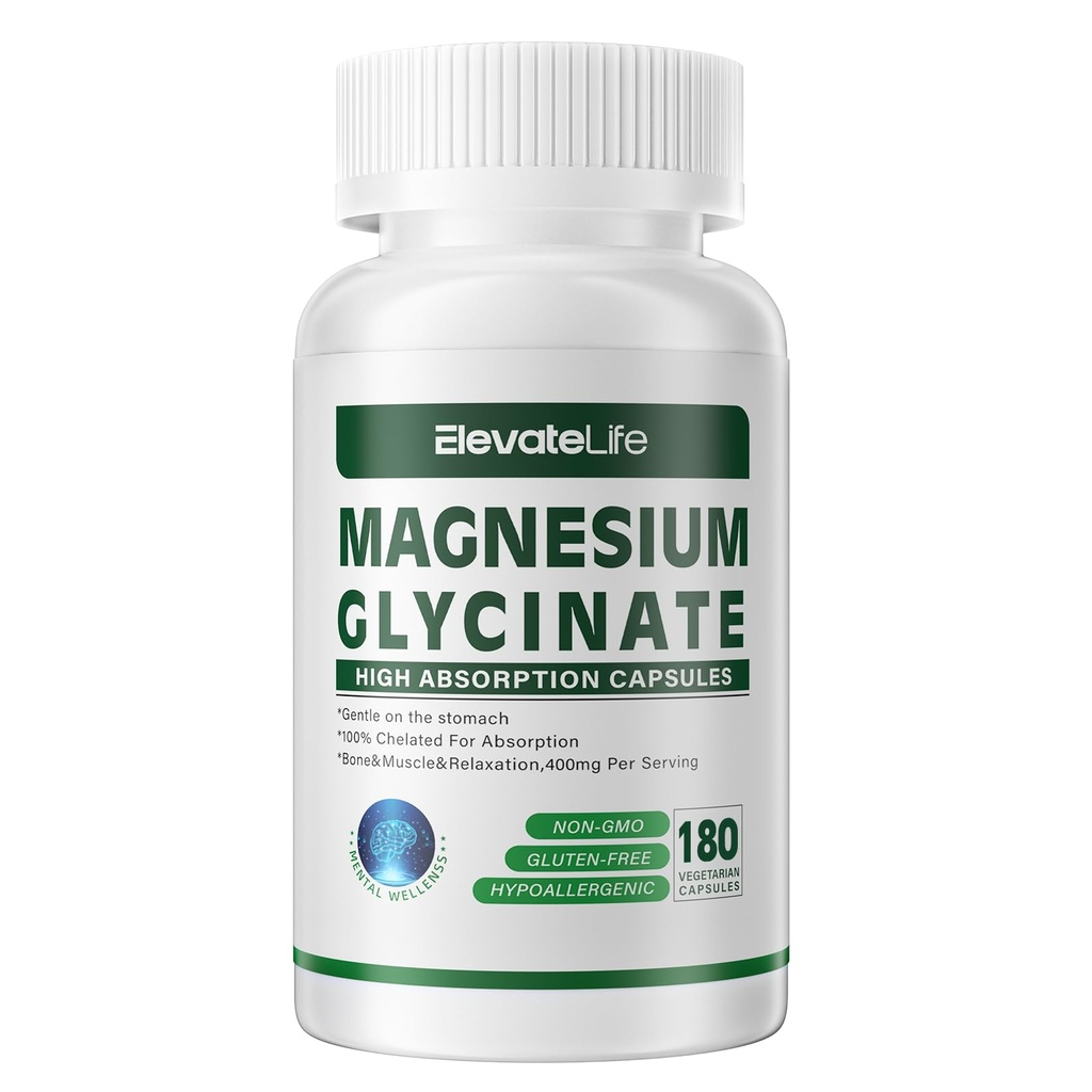 Glicinat de magneziu 400 MG per Serving 100% Chelated for High Absorbtion, Gentle On Stomac, Non-GMO, 180 Capsule vegetariene