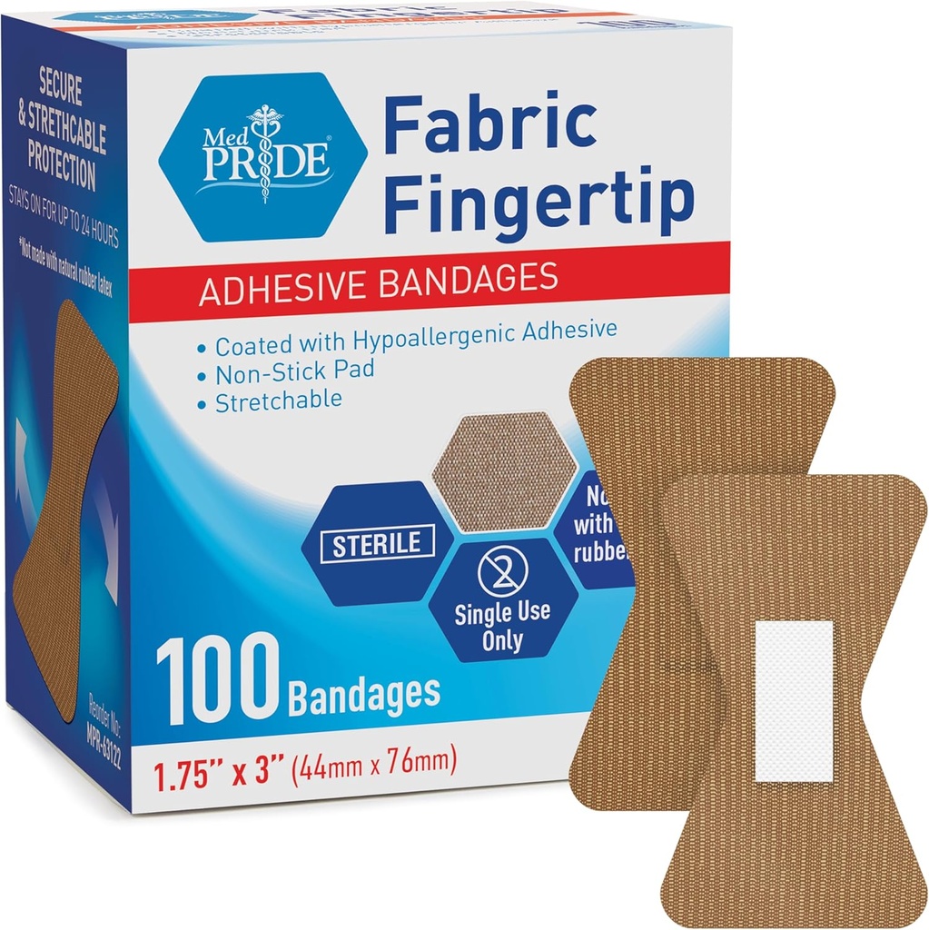 MED PRIDE Steril Fingertip Bandaje tesatura 1.75in X 3in Hypoallergenic Latex-Free 100 Count