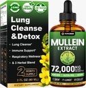 Mullein picături pentru plămâni, 3-in-1 Mullein Extract de frunze pentru Plămâni Sănătate, Herbal Lung Supliment de sprijin pentru sănătate, Suport Imun & Digestive Wellness, Zahăr și alcool-Free - 2 FL OZ