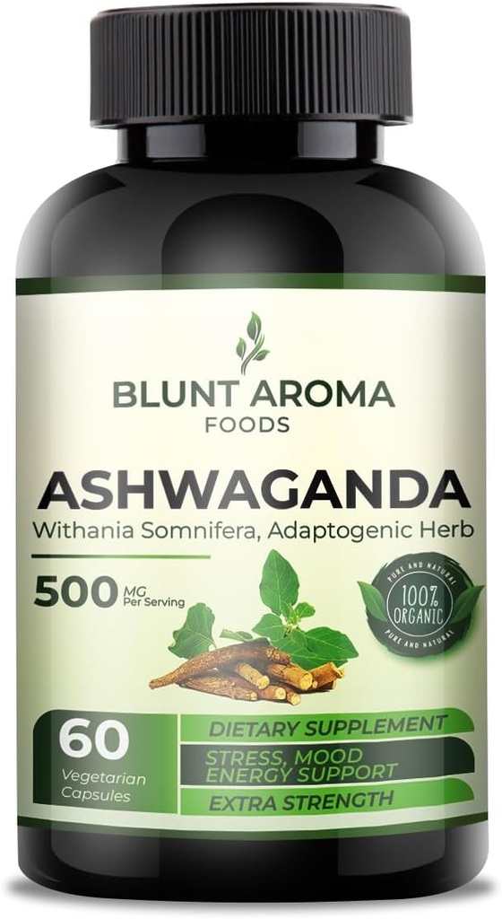 Capsula de extract Ashwagandha - Mare Putere 5200 mg de pulbere. Rădăcină de ghimbir amestecată, curcumină turcească, rădăcină de alkanet și piper negru - 60 capsule - 2 luni de aprovizionare