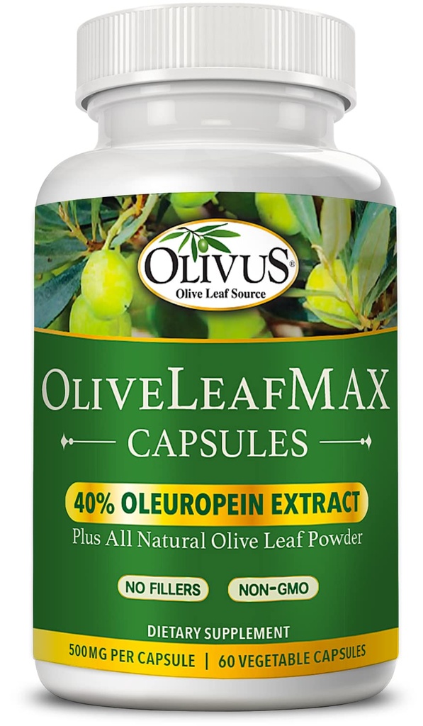 OliveLeafMAX extract de frunze de măsline (40% Oleuroepin) + Organic Olive Leaf Powder + No Fillers + 60 Capsule vegetariane + Sursate din Spania și fabricate în Statele Unite ale Americii la GMP Facility