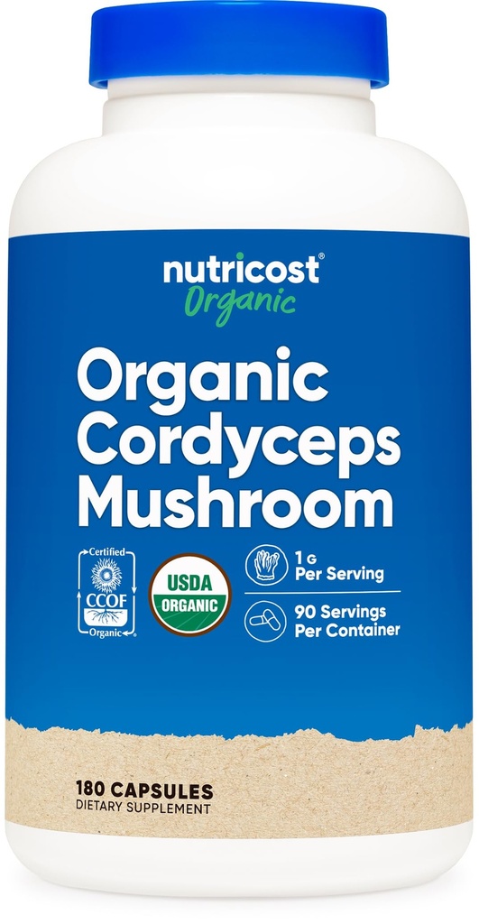 Nutricost Cordyceps Capsule de ciuperci 1100mg, 90 Serv - CCOF Certified Made with Organic, Gluten Free, 550mg Per Capsule (180 capsule)