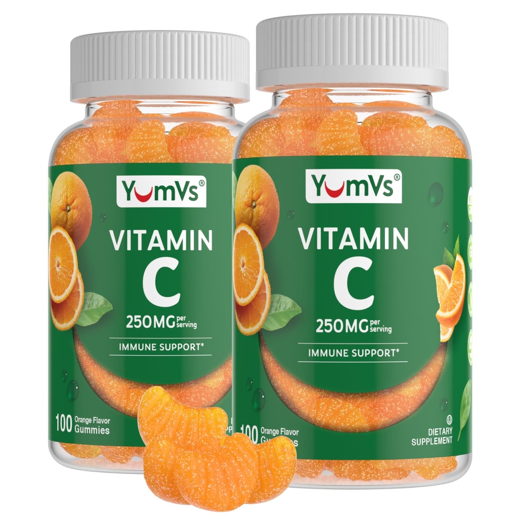 Gume de YumVs Vitamina C pentru adulţi - 250 mg de vitamina C cu aromă de portocale - Gumă de mestecat cu vitamina C - Gume imune masticabile pentru adulţi - Supliment de sprijin imun - Kosher, Halal, Gluten Free (200 Count), 2 ambalaj