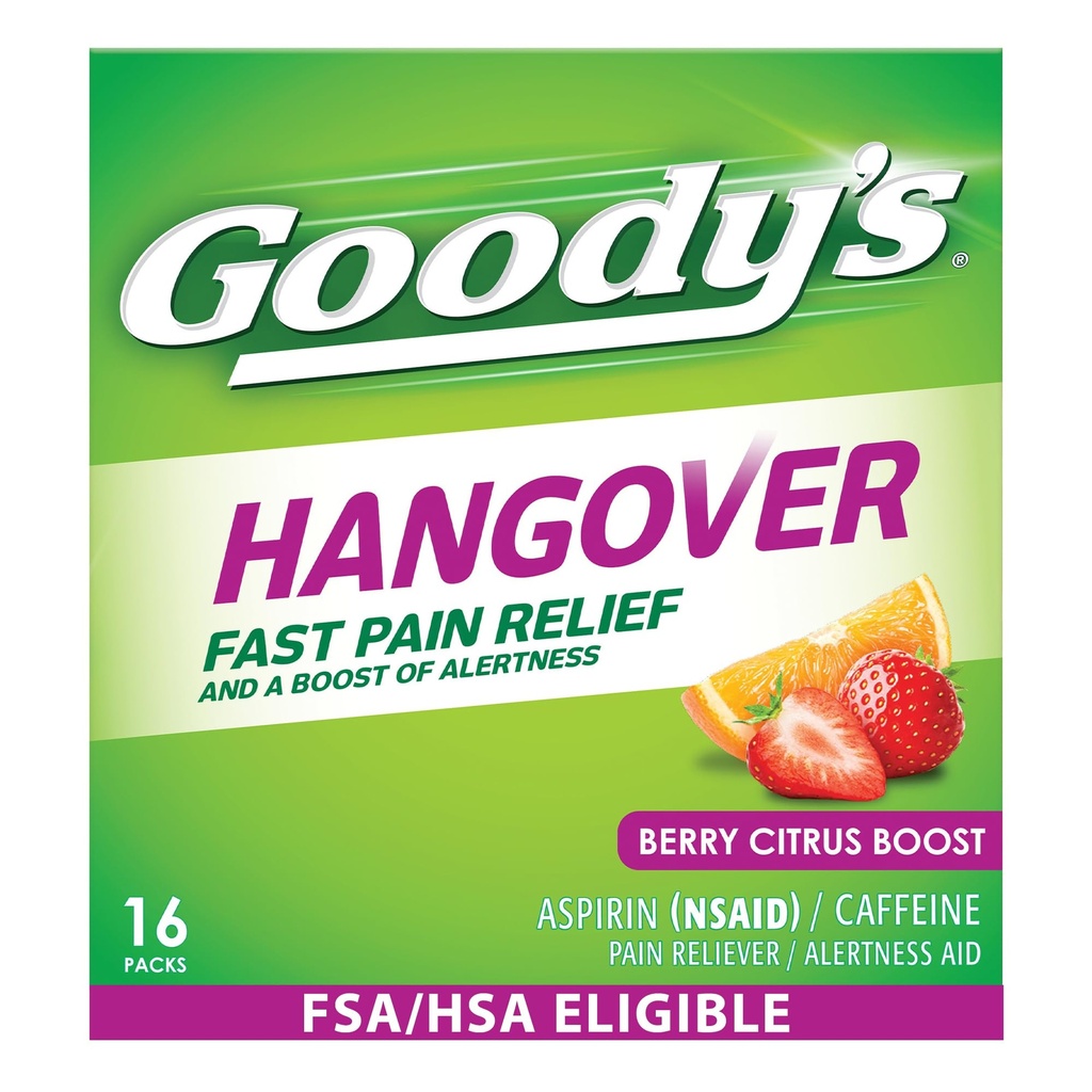 Goody's Hangover Relief Powder, Dual Acţiune Rapidă Dureri de cap Relief cu aspirina şi Cafeina, Berry Citrus Flavor, 16 Conte