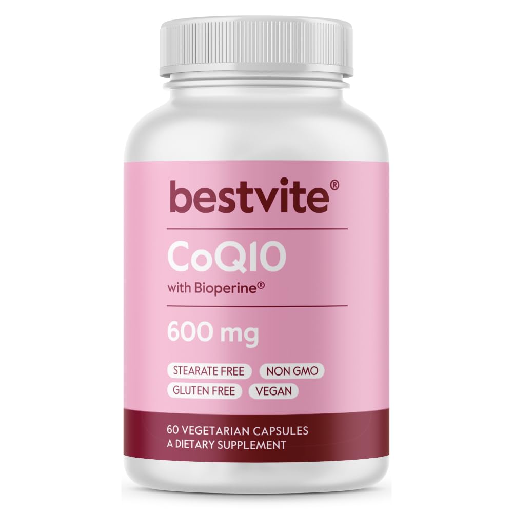 Coenzime CoQ10 600 mg per capsulă cu Bioperine (60 capsule vegetariene) Fermentate natural - Fără dioxid de titan - Fără fillere - Fără Steare - Vegan - Gluten Free - Non OMG