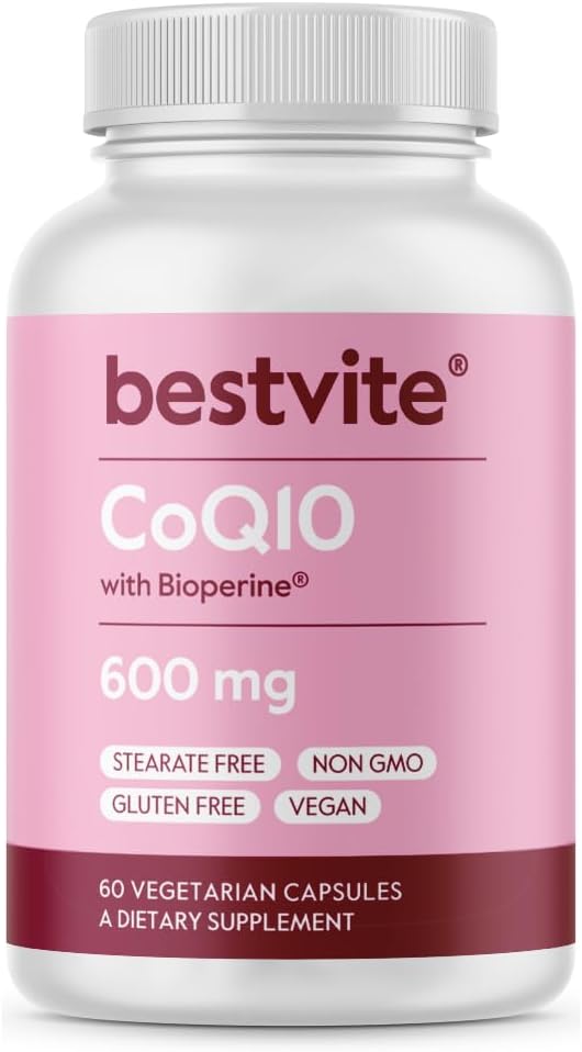 Coenzime CoQ10 600 mg per capsulă cu Bioperine (60 capsule vegetariene) Fermentate natural - Fără dioxid de titan - Fără fillere - Fără Steare - Vegan - Gluten Free - Non OMG