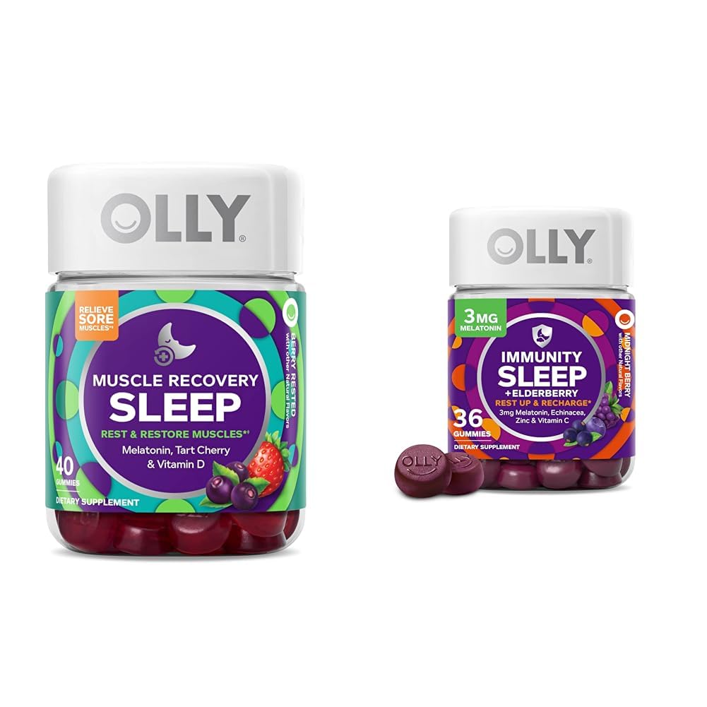 OLLY Muscle Recovery Sleep Gummies, 40 Conte Imunitate Somn Melatonin Gummy, 36 Conte Bundle