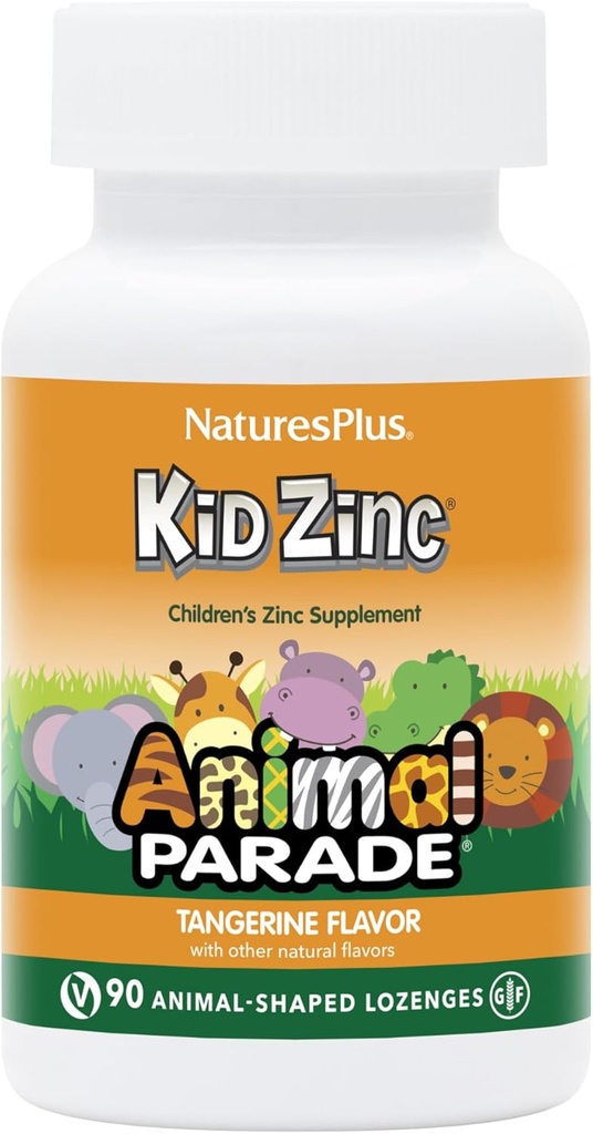 Naturas Plus Animal Parade KidZinc, Tangerine Aromă - 90 Animal-Shaped Lozenges, Pachet de 2 - Organic Chelated Zinc - Vegan, Gluten gratuit - 180 Serviri totale
