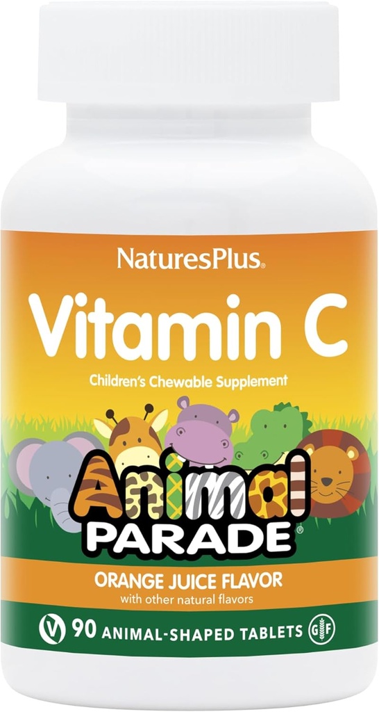 NaturasPlus Animal Parade Vitamina C Copiii masticabile - naturale suc de portocale aroma - 90 comprimate de origine animală, pachet de 4 - Vegan, vegetarian, gluten gratuit - 180 Serviri totale