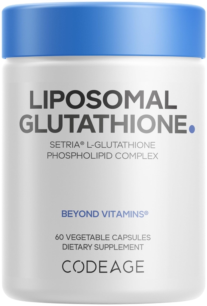 Codeage Liposomal Glutatione Supliment - Pure Reducere Setria L-glutatione, Livrare lipozomală, Complex fosfolipidic - Pastile Glutatione pulbere - Vegan, Non-GMO - 60 Capsule