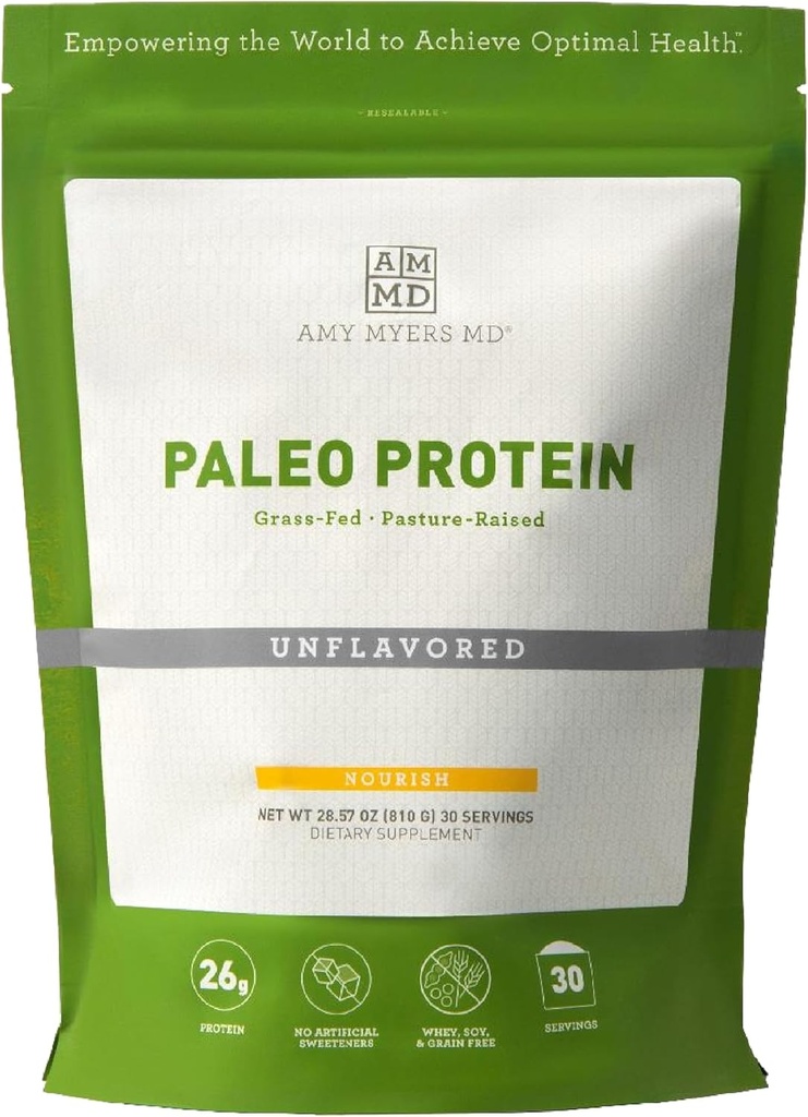 Amy Myers MD Pudră de proteine Paleo - nearomatizate, 20 Serviri - Suport funcţional Colagen-Based Gut - Supliment de proteine gluten-free şi non-Dairy