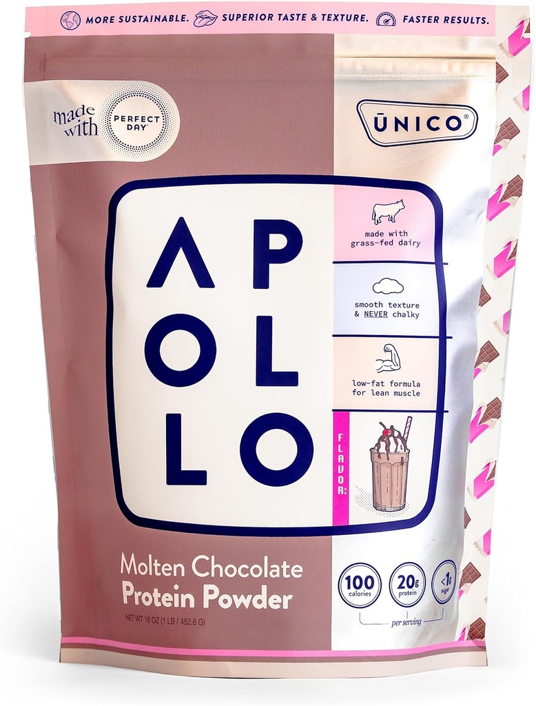 Unico Apollo Molten Praf de proteine de ciocolata - 20g 100% Grass-Fed Whey Proteina, Albumul de oua si cazeina 