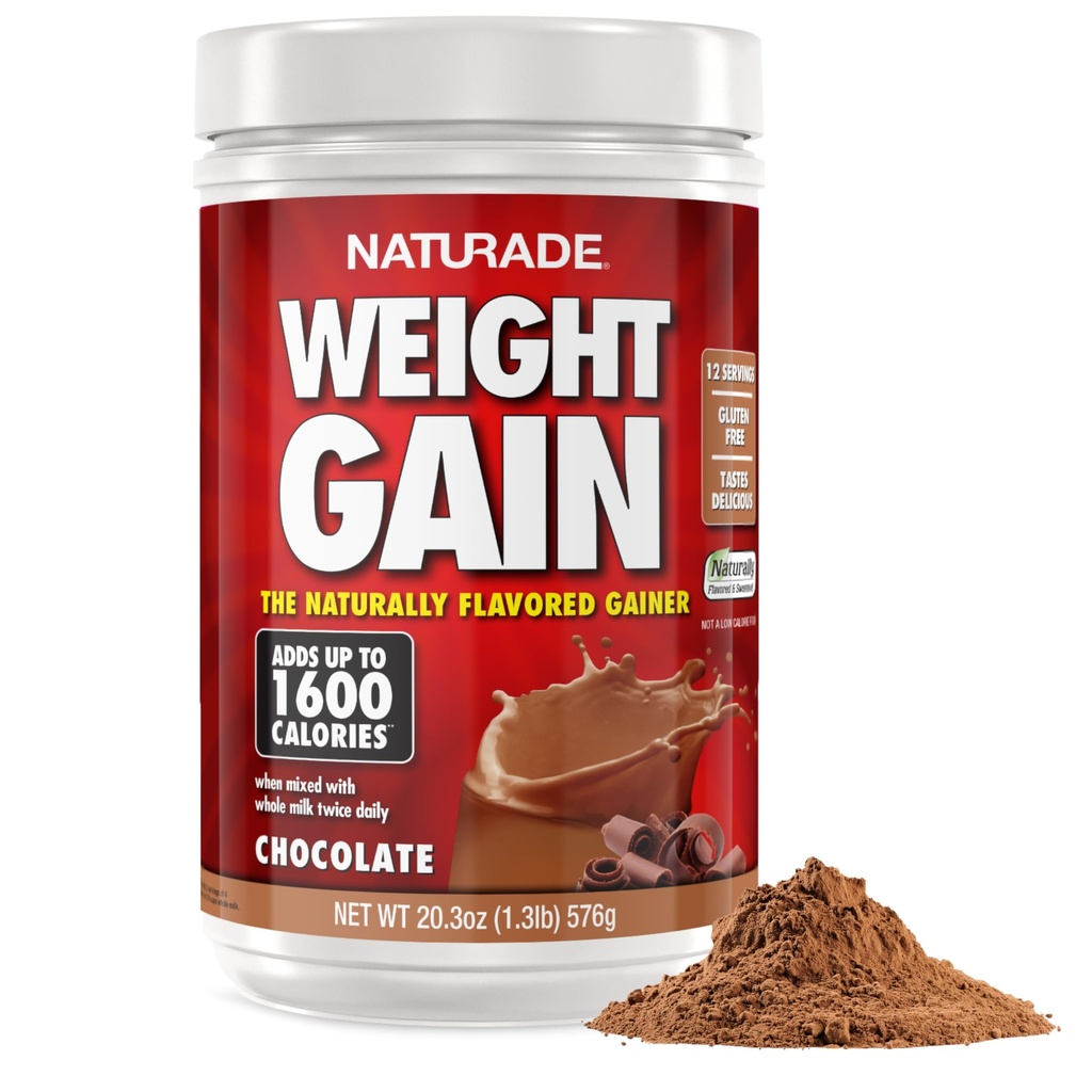 Naturade - All Natural Weight Gain Drink Mix - Gluten Free, Delicious Gust, 1600 Calories per Servings - Mass Gainer w/Carbohidrats & Proteine - Chocolate, 20.3 Ounce (12 Servings).