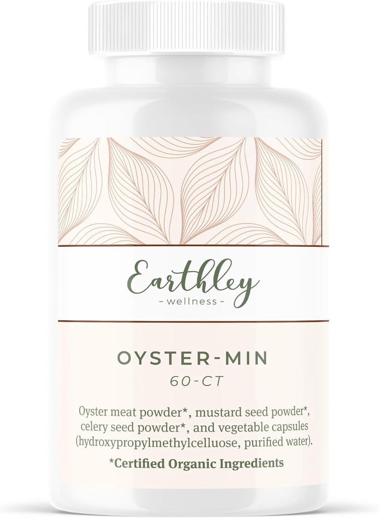 Earthley Wellness, Oyster-Min Capsule, Natural Zinc & Mineral Supplement, Promovează energie & Mood, bogat în antioxidanți și aminoacizi, 100% Pure & Biodisponibile (60 capsule)