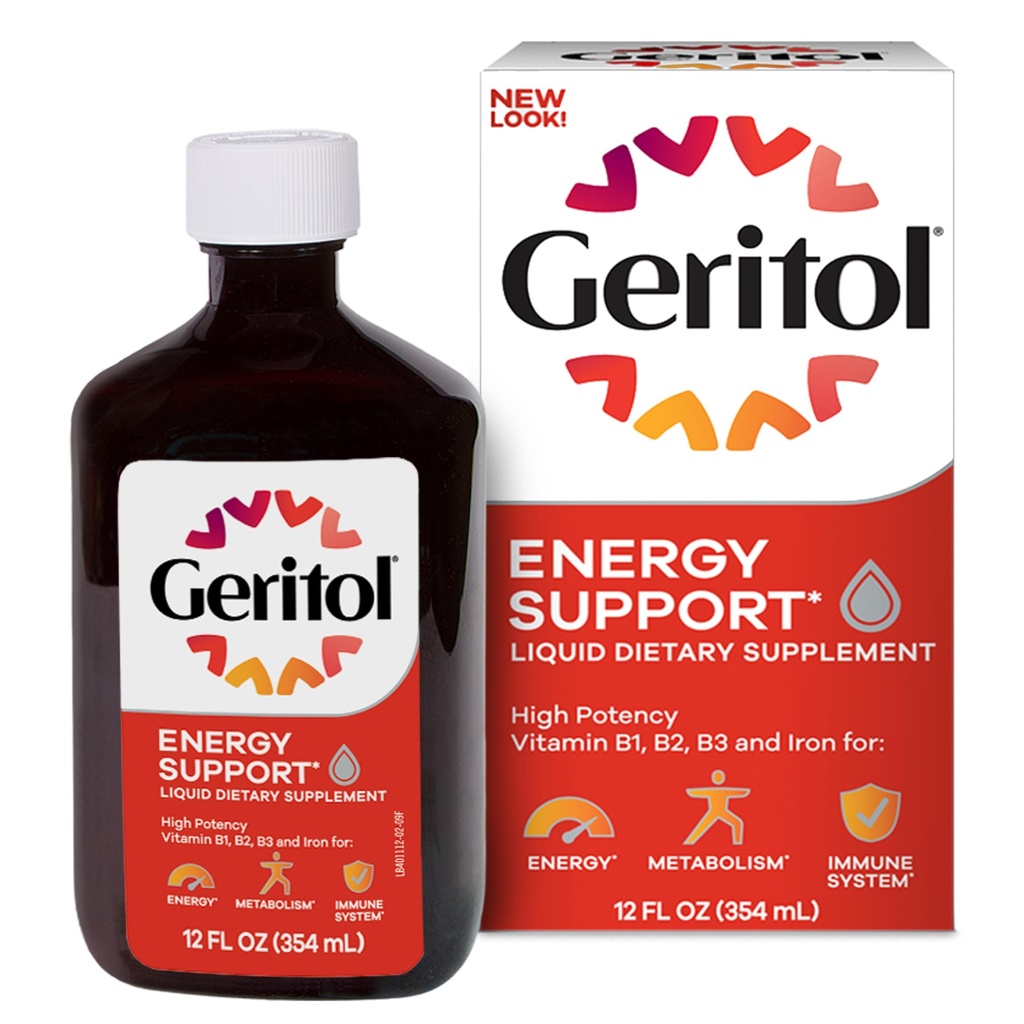 Geritol, Vitamina lichida si Suplimentul de fier, suport energetic, contine potenta mare B-vitamine si fier, gust placut, usor de inghitit, fara indulcitori artificiali, non-GMO, 12 Oz