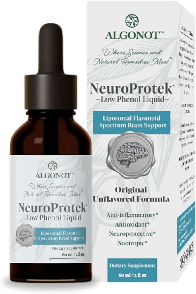NeuroProtek Low Fenol lichid - 60 portii nearomatizate, Singura formulare lichidă de luteolin pentru absorbţie rapidă. Combinație exclusivă patentată de luteolin și alte flavinoide în ulei de măsline Pomace