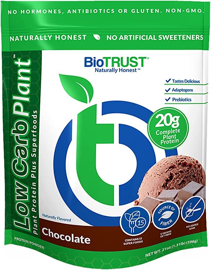 BioTrust Low Carb Plant, Delicious, Creamy, 20 Grams of Clean, Complete, Plant-Based Proteine, 5 Grams Fiber, 15 Superfoods, Digestive Enzime, Vegan, Dairy-Free - 14 Servings (Chocolate)